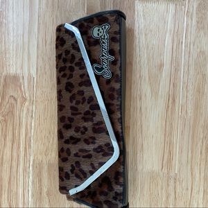Sourpuss faux horse hair leopard clutch